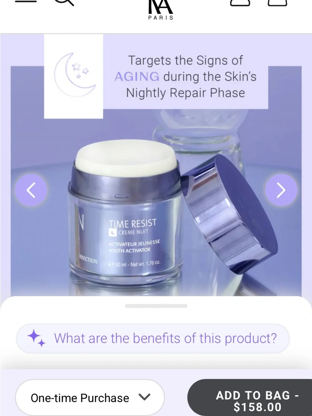 YONKA PARIS Time Resist Night Cream - Youth Activator Activateur Jeunesse